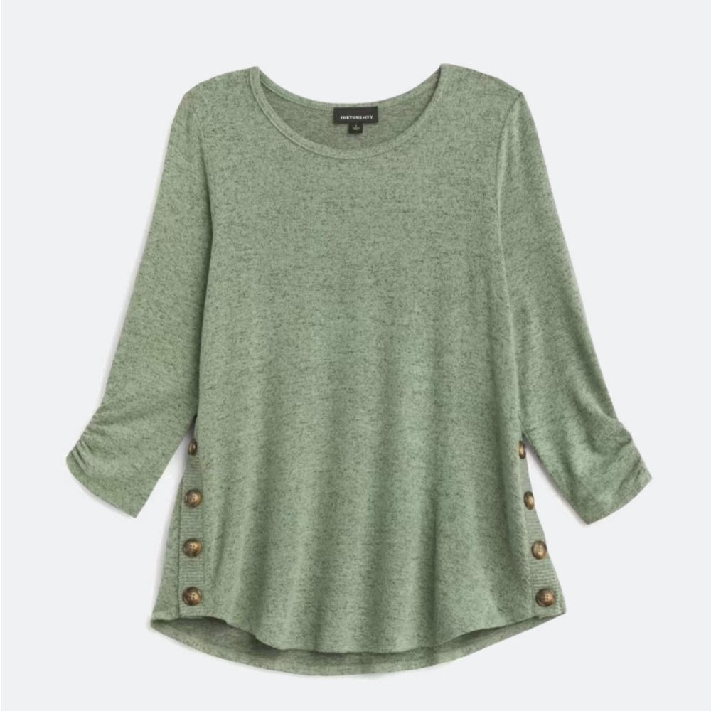 Ruched Sleeve Button Detail Knit Top